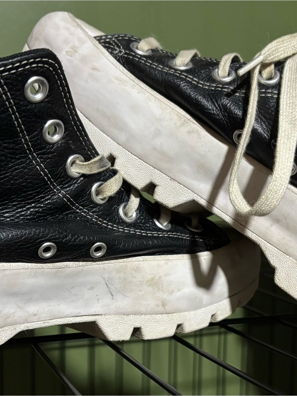 Converse Black Leather Combat Boots with White Lug Sole